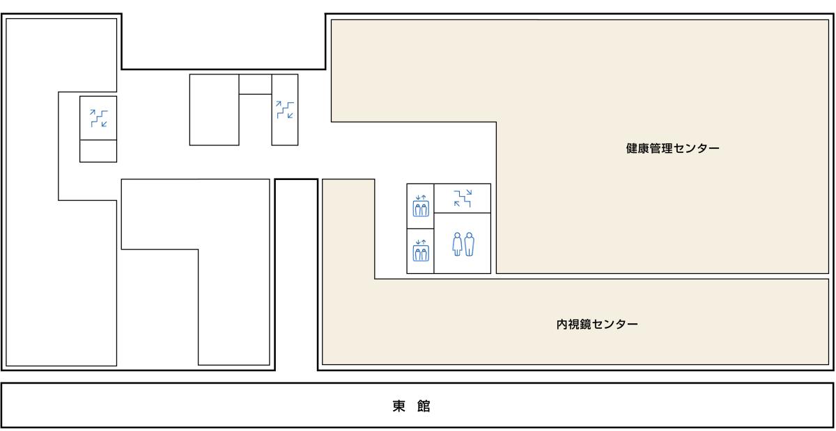 本館2階マップ：健康管理センターと内視鏡センターがあります。