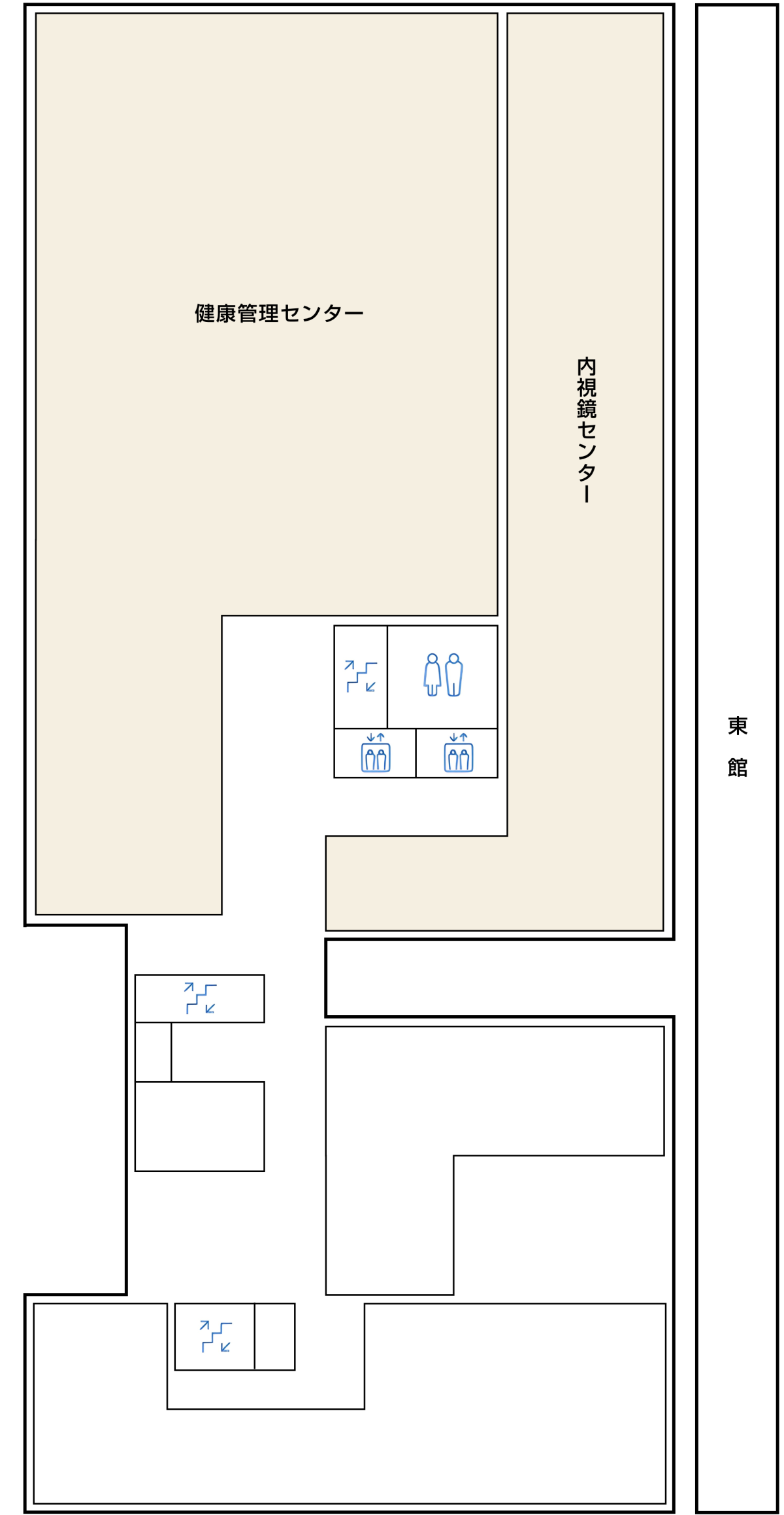本館2階マップ：健康管理センターと内視鏡センターがあります。